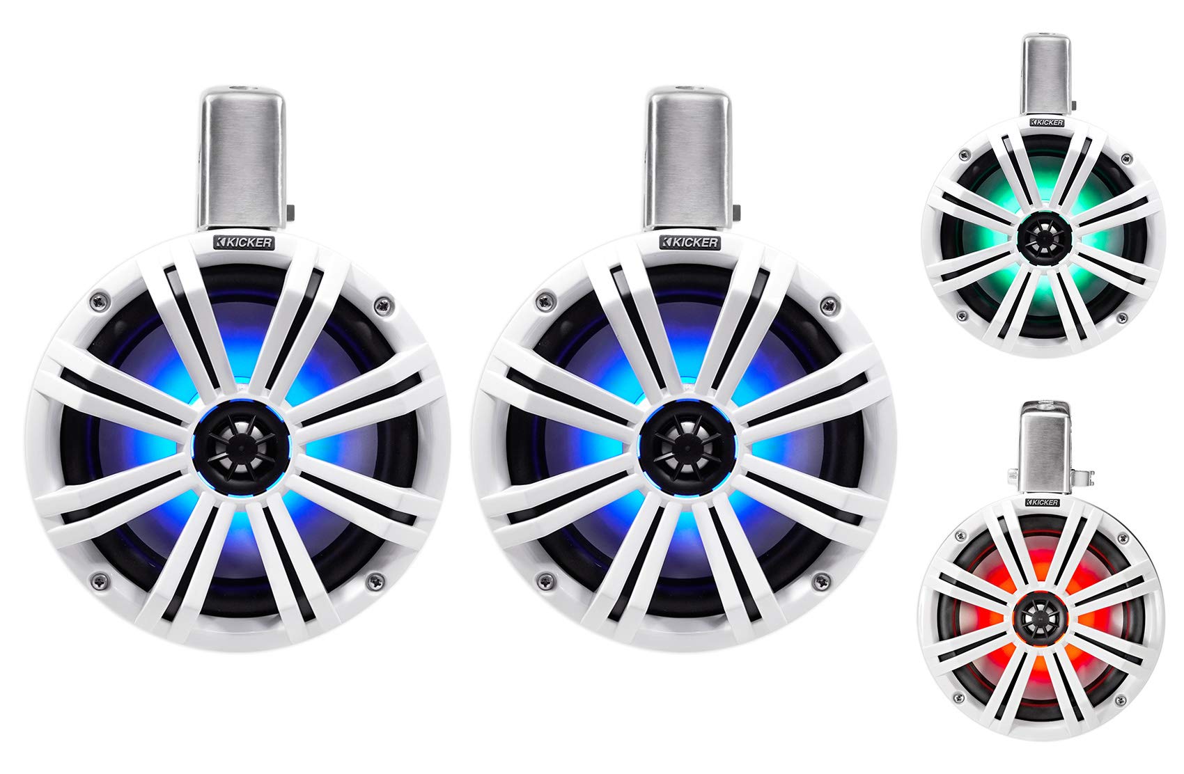 Audiosavings Bundle (2)Pair KICKER 45KMTC8W Wakeboard Tower Speakers bundle with (1) RV RGHR2 Marine Gauge Hole Receiver & (1)MTX WET75.4 4-Channel Amplifier &(1)RV RMWK8 Amplifier Wire Kit (items 7)