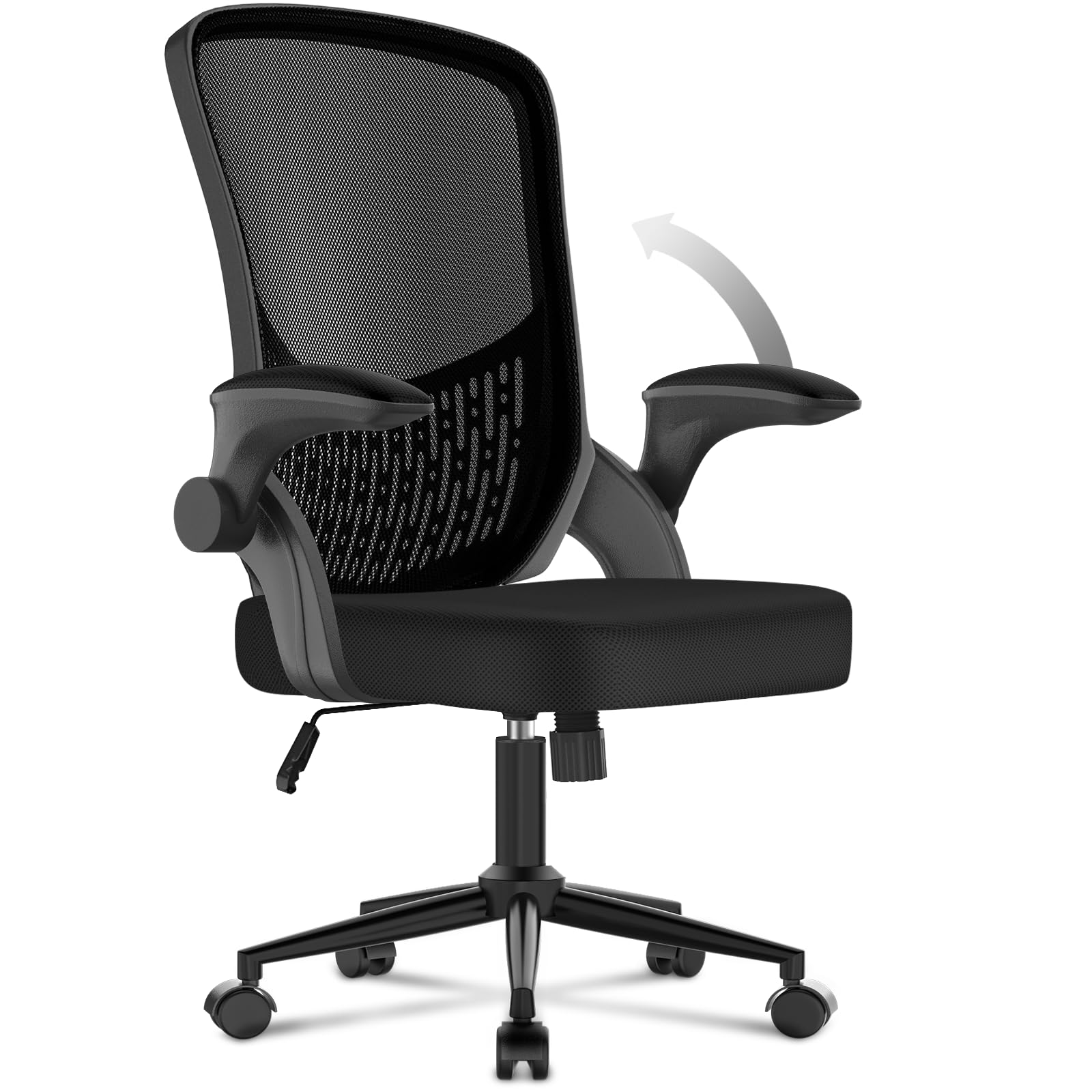 naspaluro Sedia Ufficio,Sedie Scrivania Ergonomica Con Braccioli Ribaltabili a 90°,Poltrona Ufficio Ergonomica lombare, Rivestimento in Rete Traspirante, Sedia Girevole a 360° Con Funzione Swing,Nera