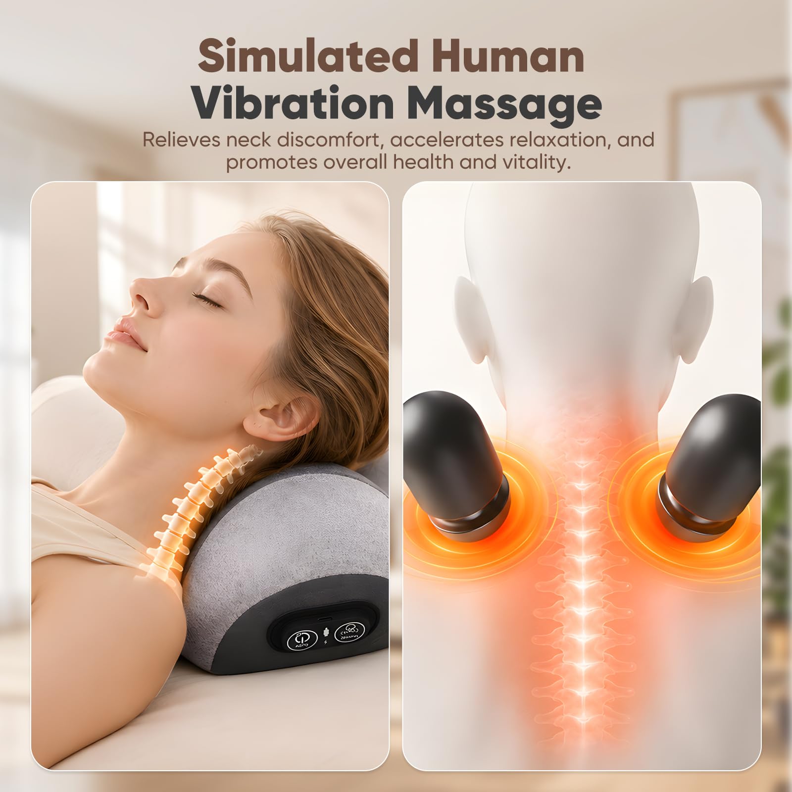 Nackenmassagegerät Elektrisch 3-in-1,Vibration,Wärmeanwendung,Traktion | Nackenschmerzen Lindern,Verspannungen,Tiefenmassage Nacken Lösen,Elektrisch Nackenmassagekissen für Büro,Bildschirmarbeit