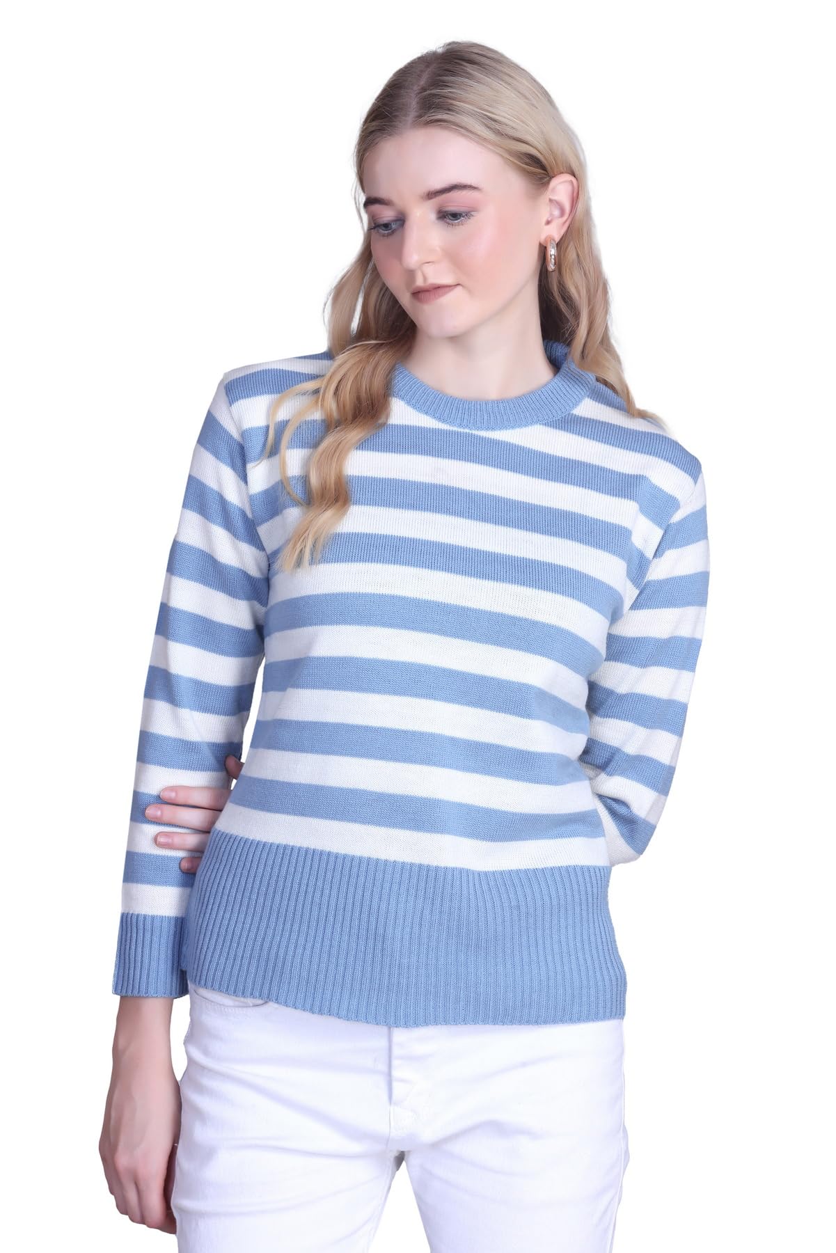 montrex Women Wool Blend Striped Sweater Top Full Sleeve Winter Wear for Women Soft Warm Knit Pullover-picture-41