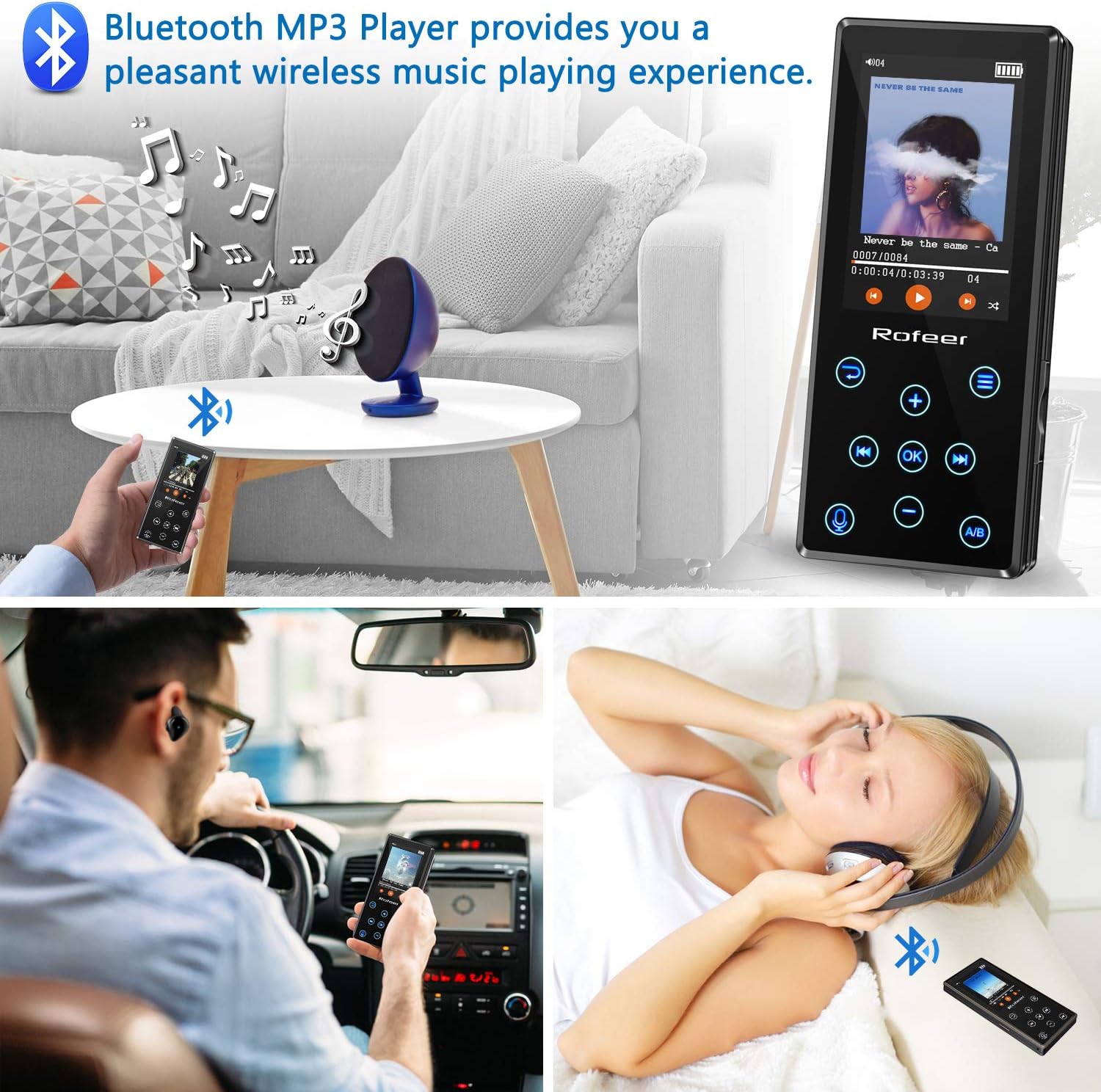 MP3 Player, 16GB MP3 Player with Bluetooth 4.2 HiFi Lossless Sound Portable Digital Music Player FM Radio Voice Recorder E-Book 2.4'' LCD, Support up to 128GB with Earphone & Armband