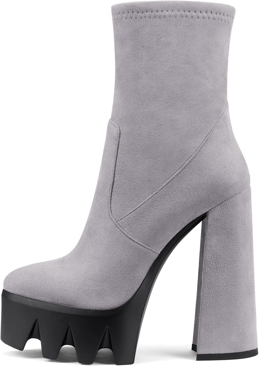 Castamere Women High Heel Ankle Boots Short Bootie Round Toe Chunky Block 5.5 Inches Heels Slip-on Zipper Shoes