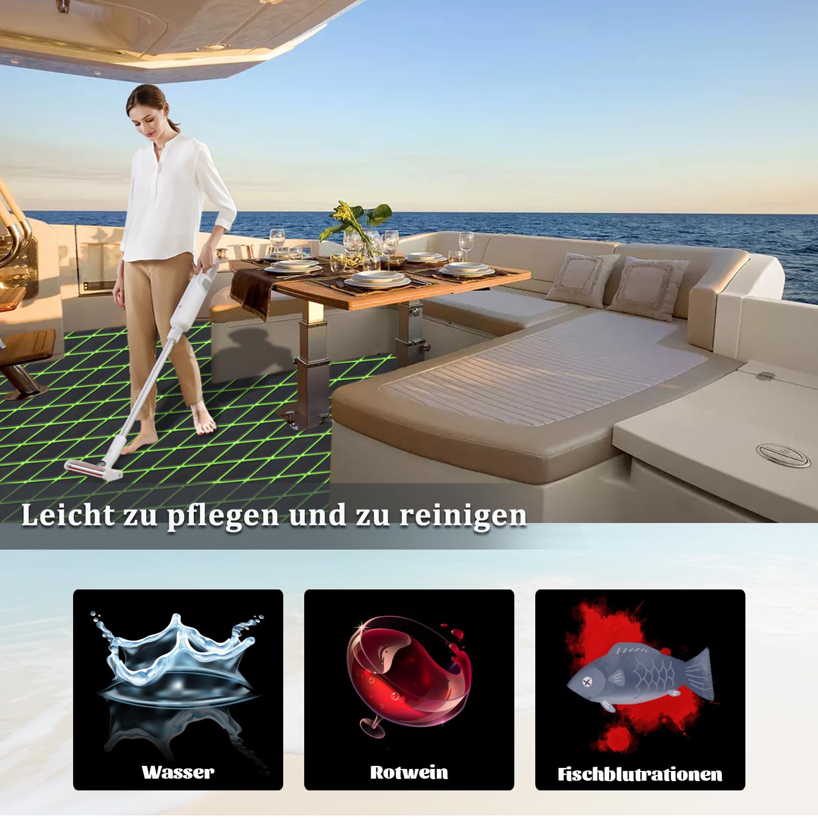 HXBYX Eva Schaum Boot Bodenbelag mit 3M Kleberückseite 6mm dick Diamant Meer Deck Boot Teppich Marine Anti-Rutsch Selbstklebende Bodenbelag Blatt für Kajak Yacht SwimPool RV, 240x112/72/40cm