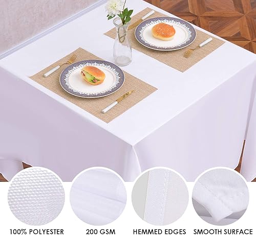 Miniatura 2 de EVENTSDECO - Mantel cuadrado de poliéster blanco de 200 GSM, 52 x 52 pulgadas, para banquetes, bodas, bufé, comedor y fiesta