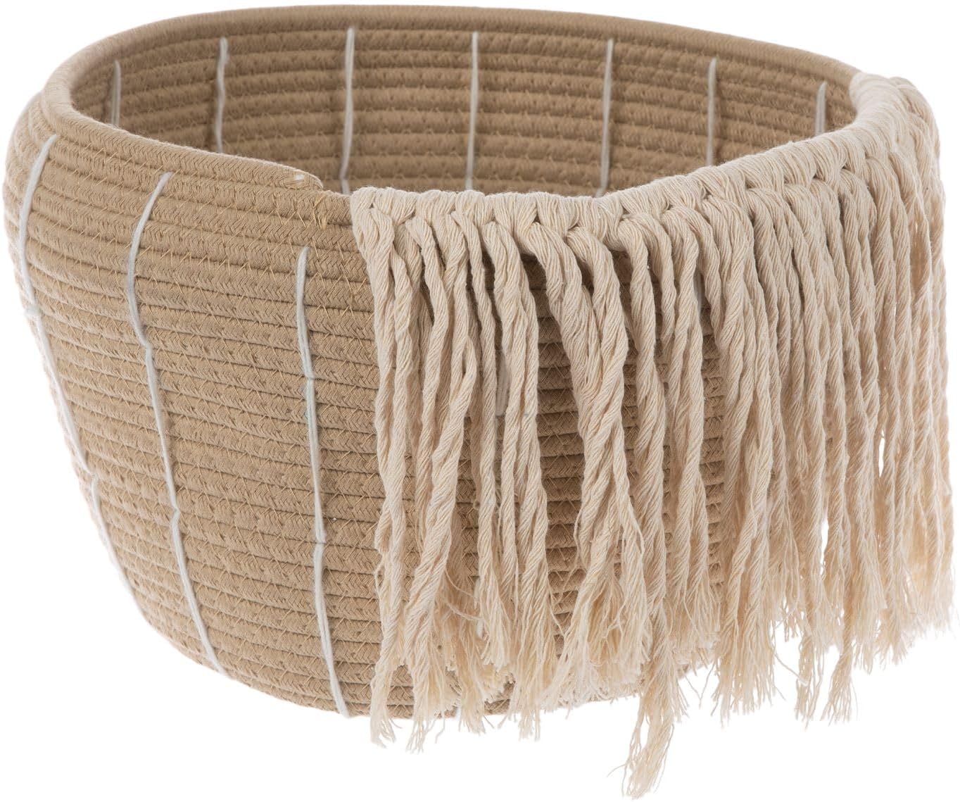 Hobby Lobby Beige Fringed Rope Storage Basket for Organizing Nursery, Pet Toys, Decorative Faux Plant Planter