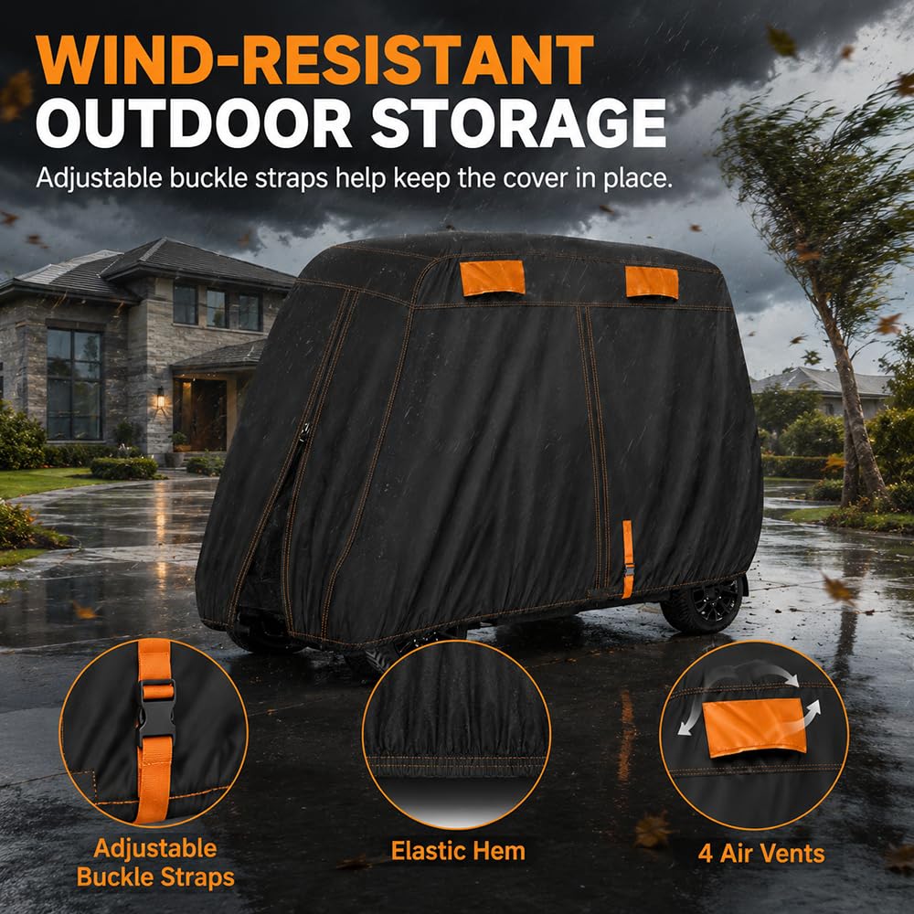 Funda para Carrito de Golf para Cushman Golfster Trophy 1965 1966 1967, Cubierta Exterior Resistente al Agua para 2/4/6 Plazas, con Correas Ajustables Ventilación