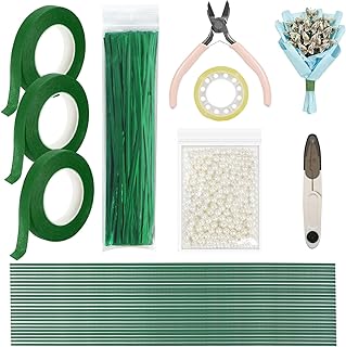 DIY Handmade Floral Art Tool Set, Including ABS Pearls, Metal Wire, 2-Millimeter Diameter Flower Stems, Scissors, Pliers and Green Tape. Suitable for Both Beginners and Professional Florists