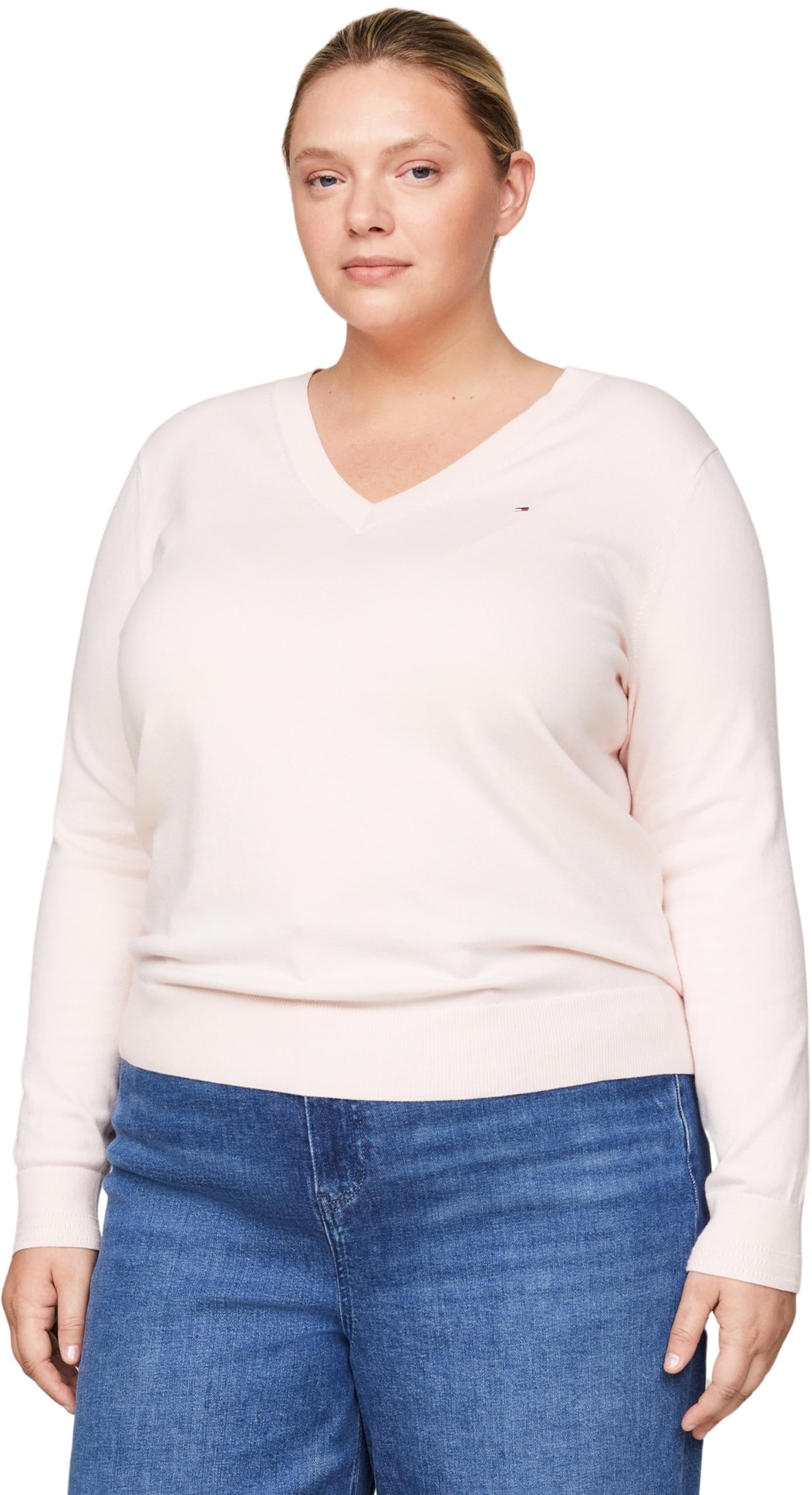 Tommy Hilfiger Women Jumper V-Neck, Pink (Whimsy Pink), 48
