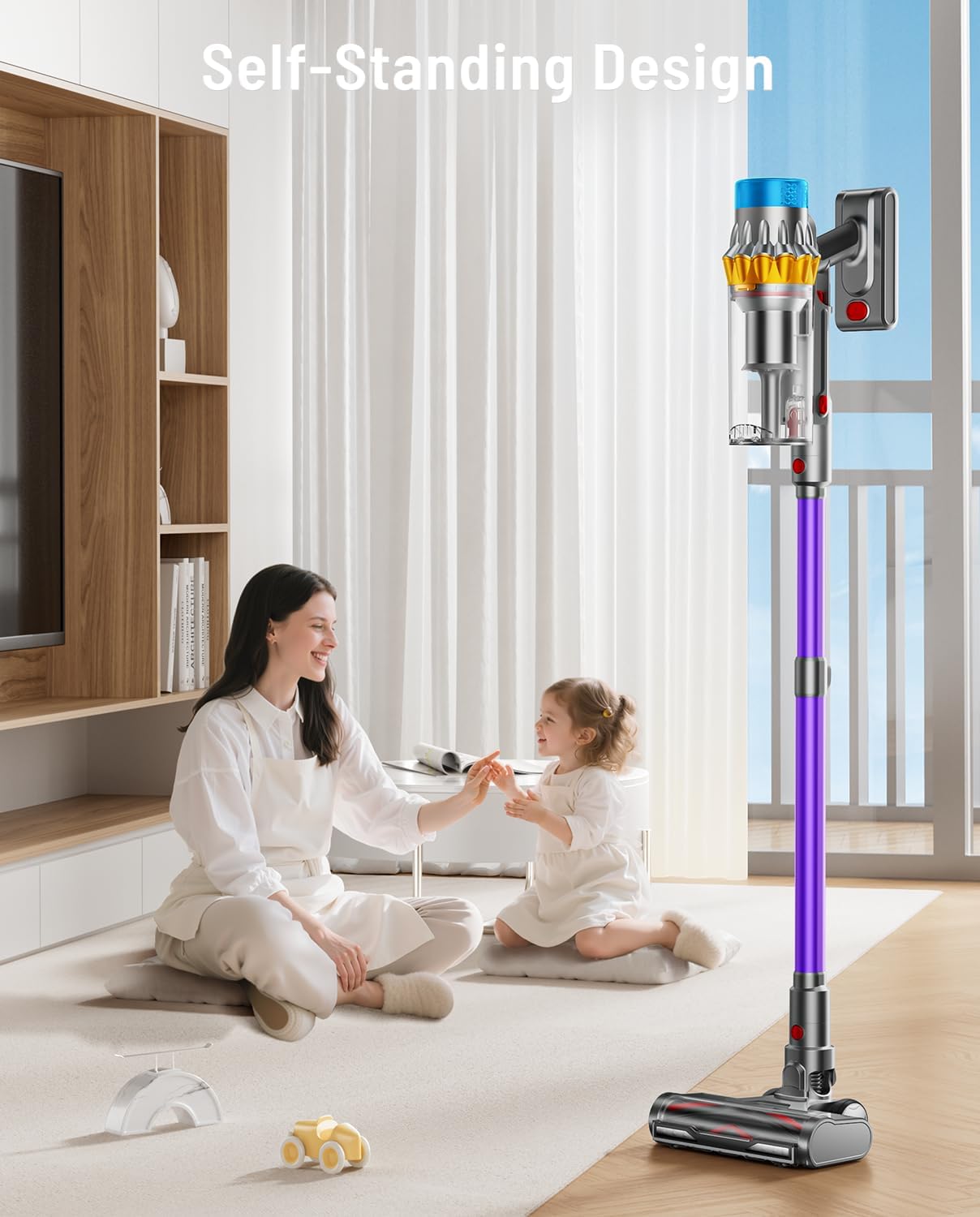 Cordless Vacuum Cleaner, 55KPA 70Min 650W Motor Powerful Vacuum Cleaners for Home, Self-Stand Cordless Stick Vacuum Rechargeable Anti-Tangle/LED Screen/1.8L Cup for Home Pet Hair/Carpet/Hardwood Floor - 3