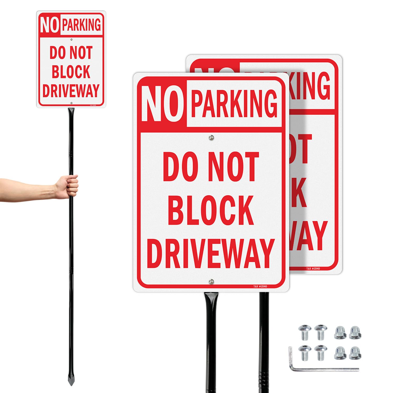T&R Large No Parking Sign Do Not Block Driveway Sign with 54" Stake, Violators Will Be Prosecuted - 2 Pack - 14"x10" .040 Rust Free Aluminum, Reflective, Waterproof and Fade Resistant, 2 pre-drilled