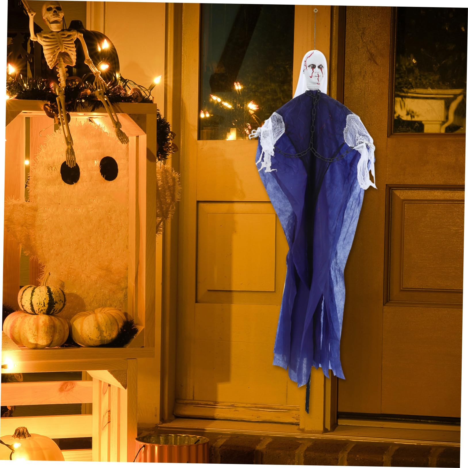 Halloween Decorazione Appesa Esterno Scheletro con e Insanguinato Occhi LED Luminosi e Attivazione Sonora Infestata e