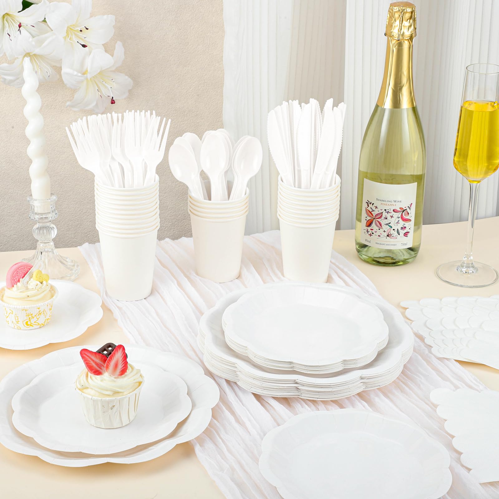 White Party Plates & Napkins - Serves 25 Guests -4