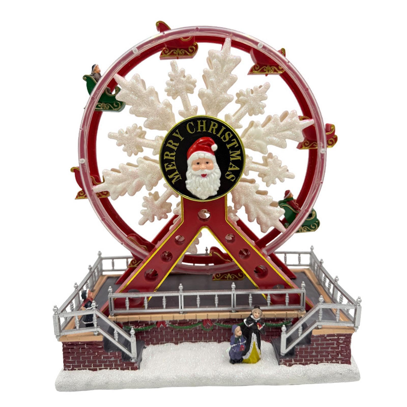 rockible Figurine de Grande Roue Illuminée, électrique Grand Roue Décoration de Noël, Cadeau de Noël avec Musique et Lumières, USB Alimenté, Ornement de Table, Sculpture pour Interieur Exterieur