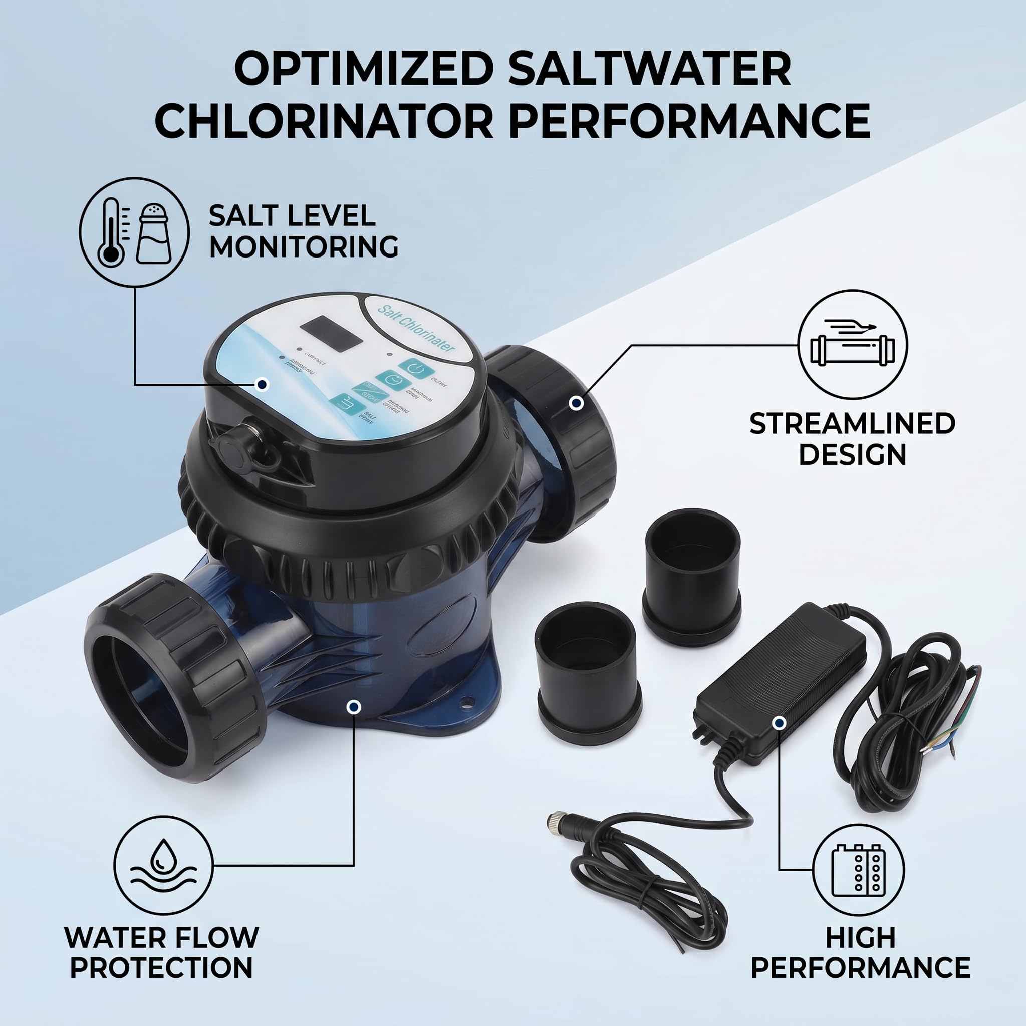 de Clorador de Agua Salada DC24V, Máquina de Cloro Salino para Piscina, Compatible con AC110 a 240V (ECR02)