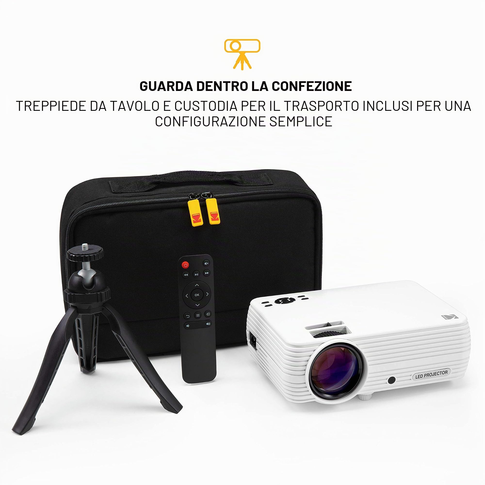KODAK FLIK X4 Home Projector | Sistema Home Theater compatto 4.0 Progetti fino a 150 pollici con compatibilità 1080p e lampada LED luminosa | VGAAVHDMIUSBTF Ingressi | Telecomando, treppiede e