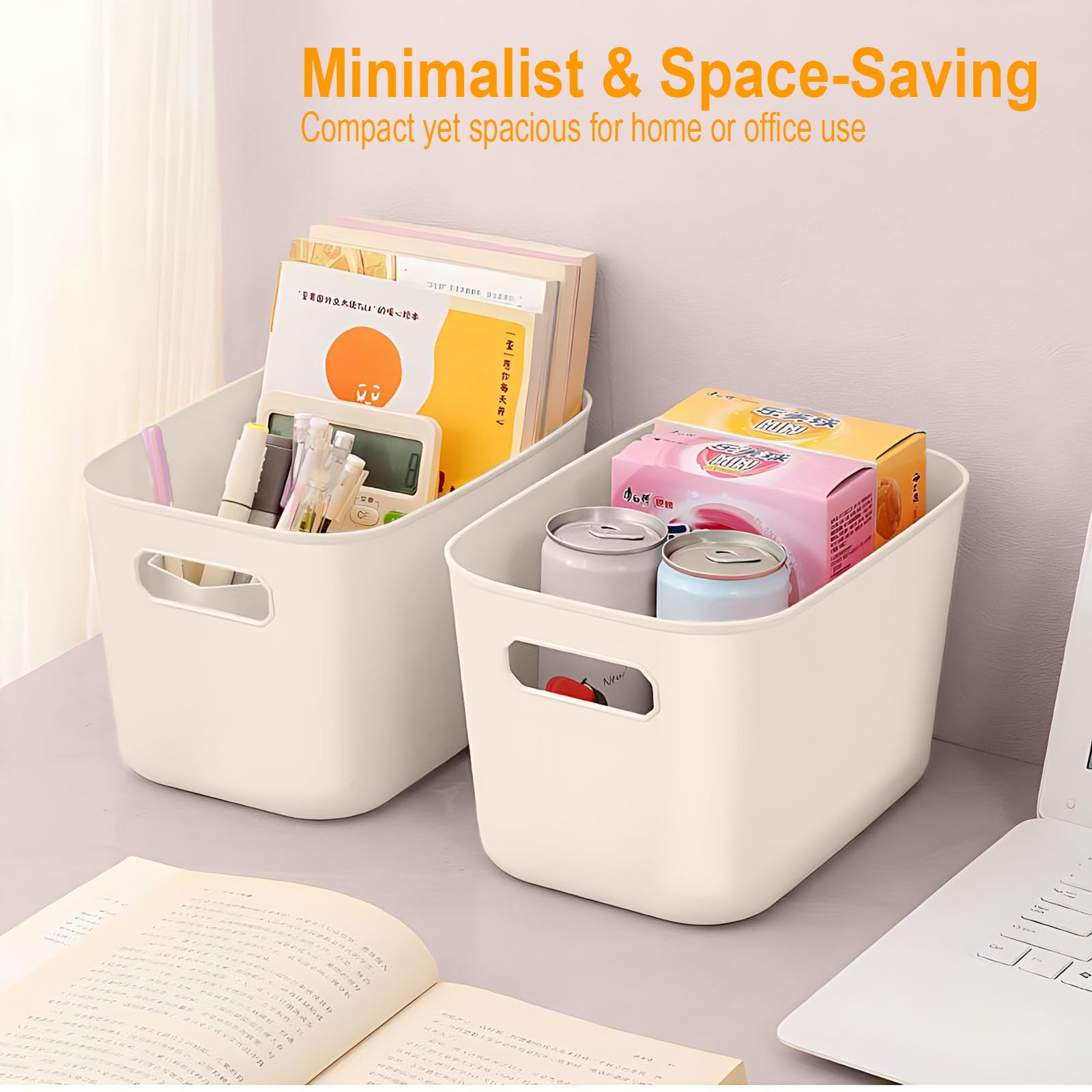 Mofeisor 6-Pack White Plastic Storage Boxes, Well-Made and Sturdy Small Cupboard Organiser for Kitchen Bathroom, Office - Image 3