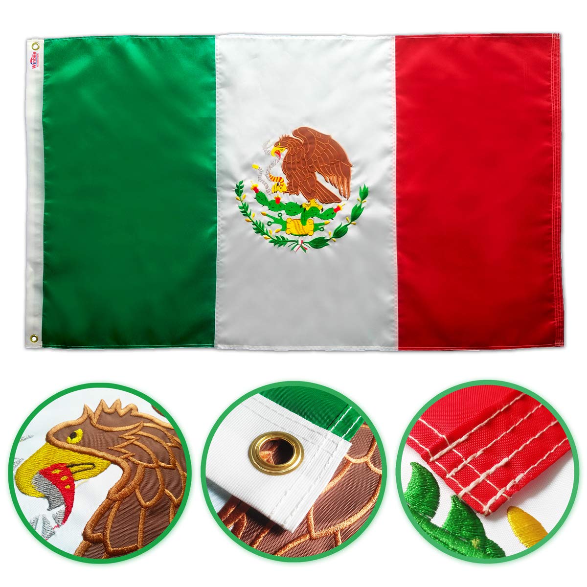 Amazon.com : Winbee Embroidered Mexican Flag 3x5 Ft - Exclusive ...