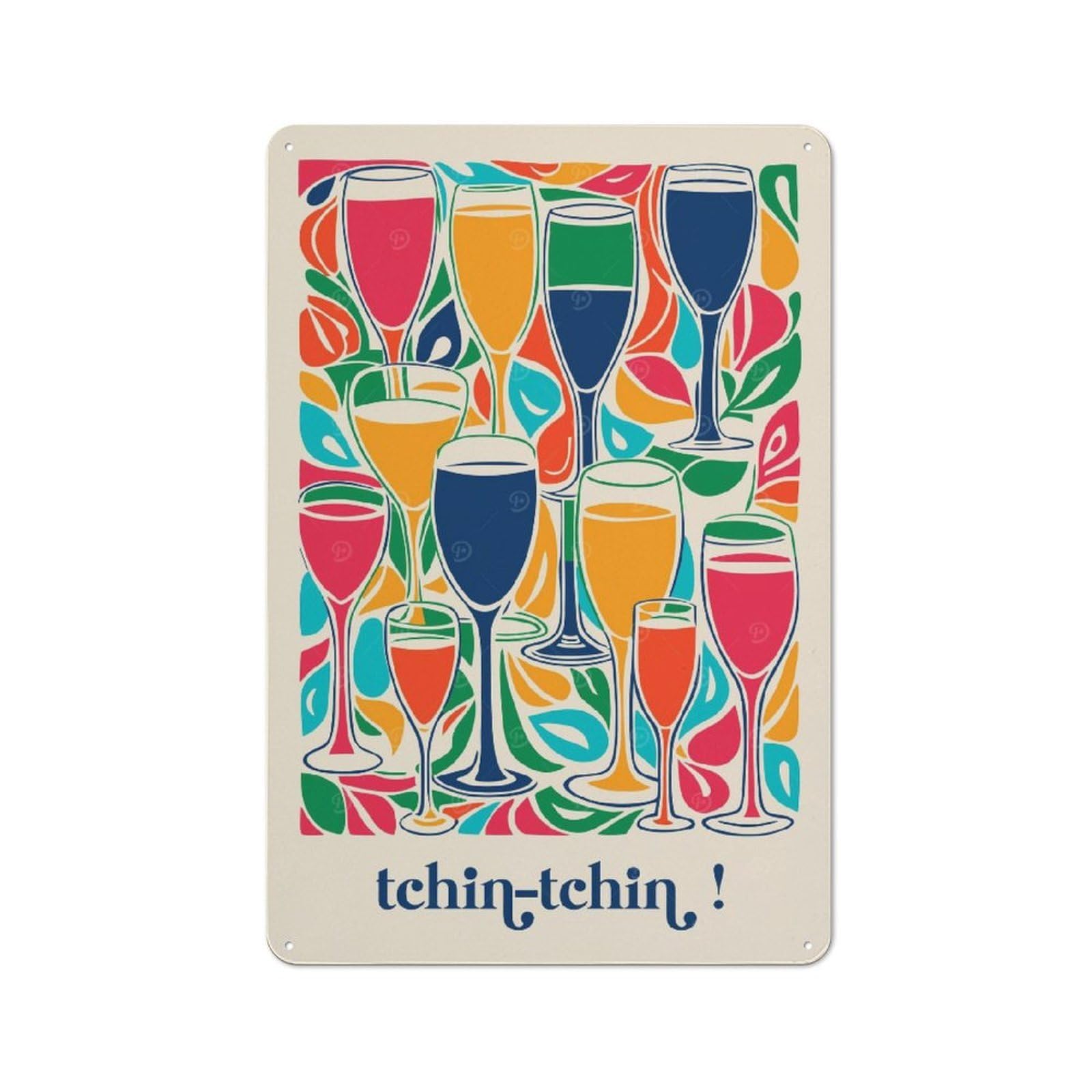 Junmoney Style-9 Vintage Metal Plaque 30X20cm Featuring Tchin Tchin For Home Bar Wall, A Metal Wall Feature For Home Bars And Entertaining Spaces