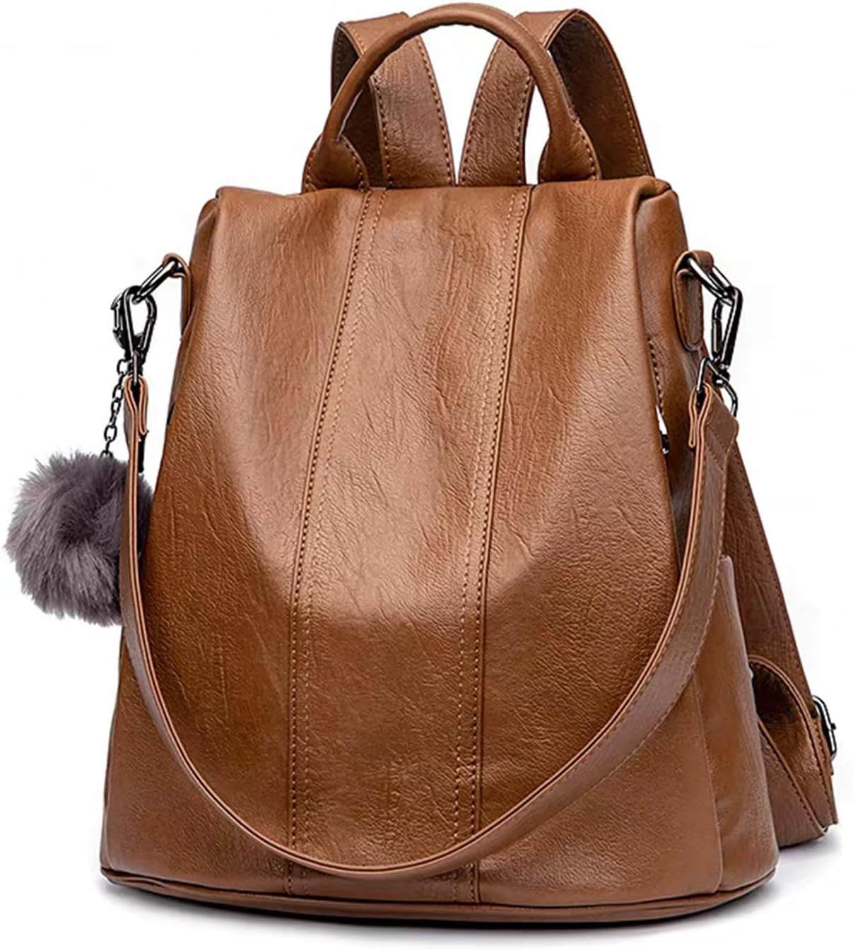 myfriday Vintage Leather Backpack for Women, Soft Rucksack Backpack with Anti-Theft Pocket Convertible Shoulder Handbag (Brown)
