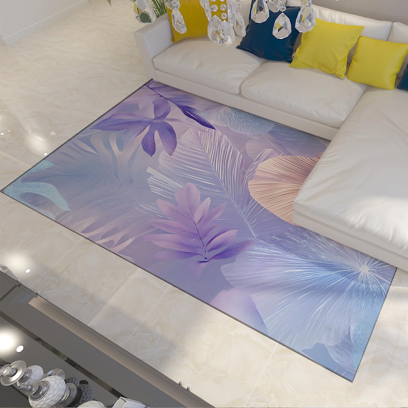 Moquette douce poil bas Feuilles de Fantaisie tapis salon 60x90