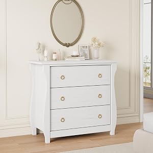 3 Drawer Dresser with Anti-Tip Device, Wood Dresser for Bedroom, Wood TV Stand White Dresser for Living Room Hallway