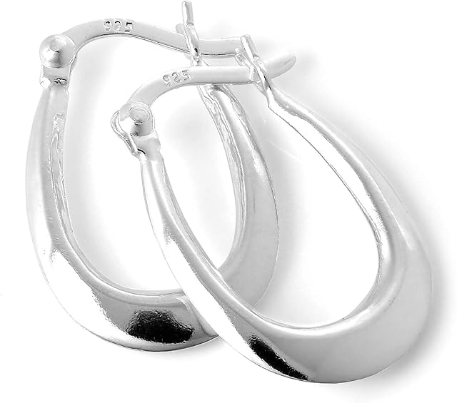 Sterling Silver Long Plain Loop Creole 13mm Hoop Earrings