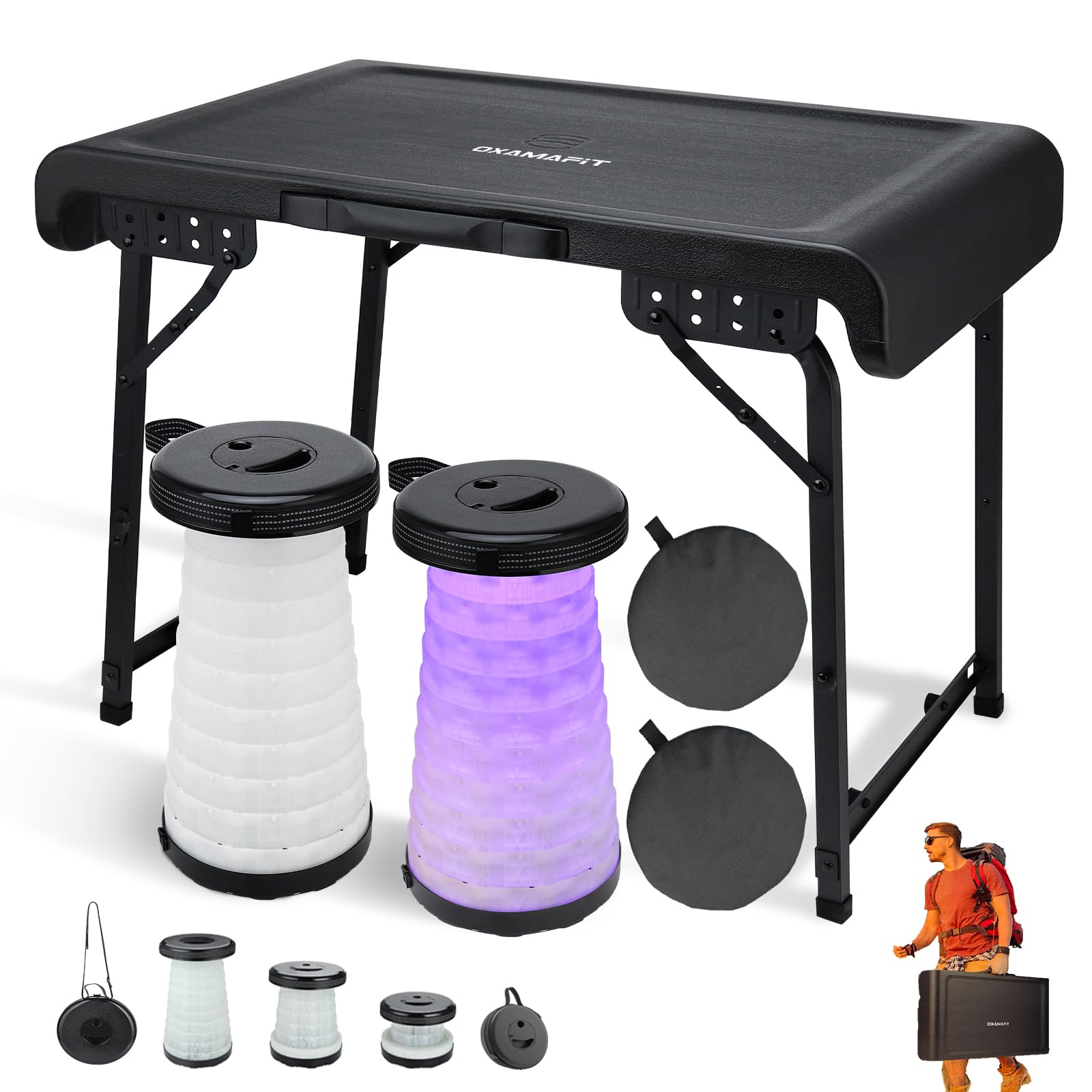 OXAMAFIT Portable Table and Stools Set, Folding Table and Telescopic