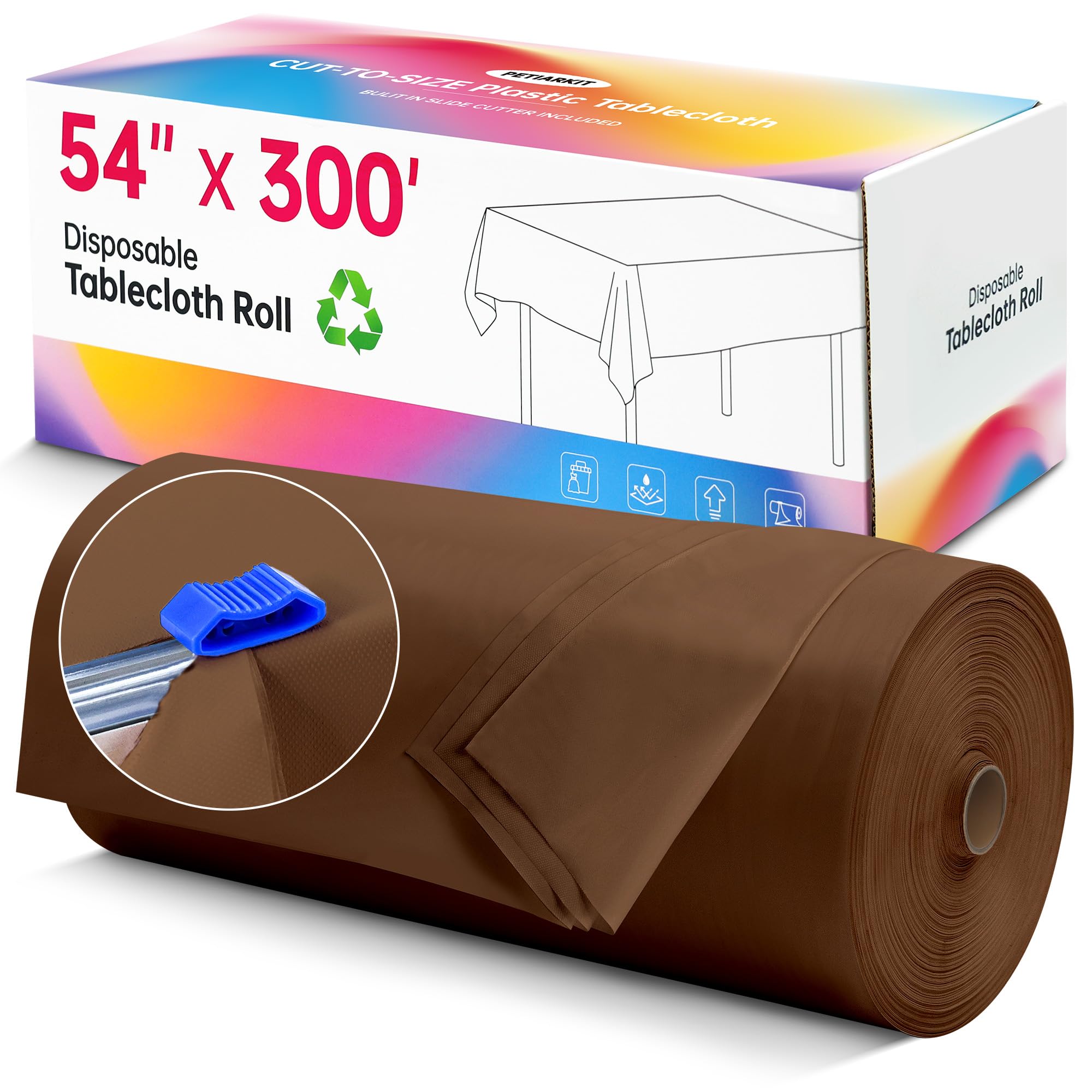 Plastic Table Cloth Disposable, 54In X 300F Table Cover Roll Waterproof
