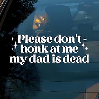 Please Don't Honk At Me My Dad Is Dead Car Decal Funny Mental Health Anxiety Neurodivergent, Unhinged Humor Car Window Accessories Affirmations Vinyl Waterproof 6 Inches Bumper Sticker Gift for Friend