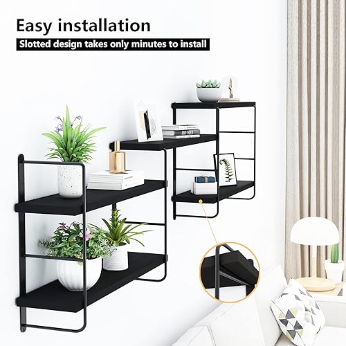 Miniatura 8 de Estantes de pared, estanterías montadas en la pared, estantes flotantes de bricolaje para pared, estantes colgantes de madera para habitación,