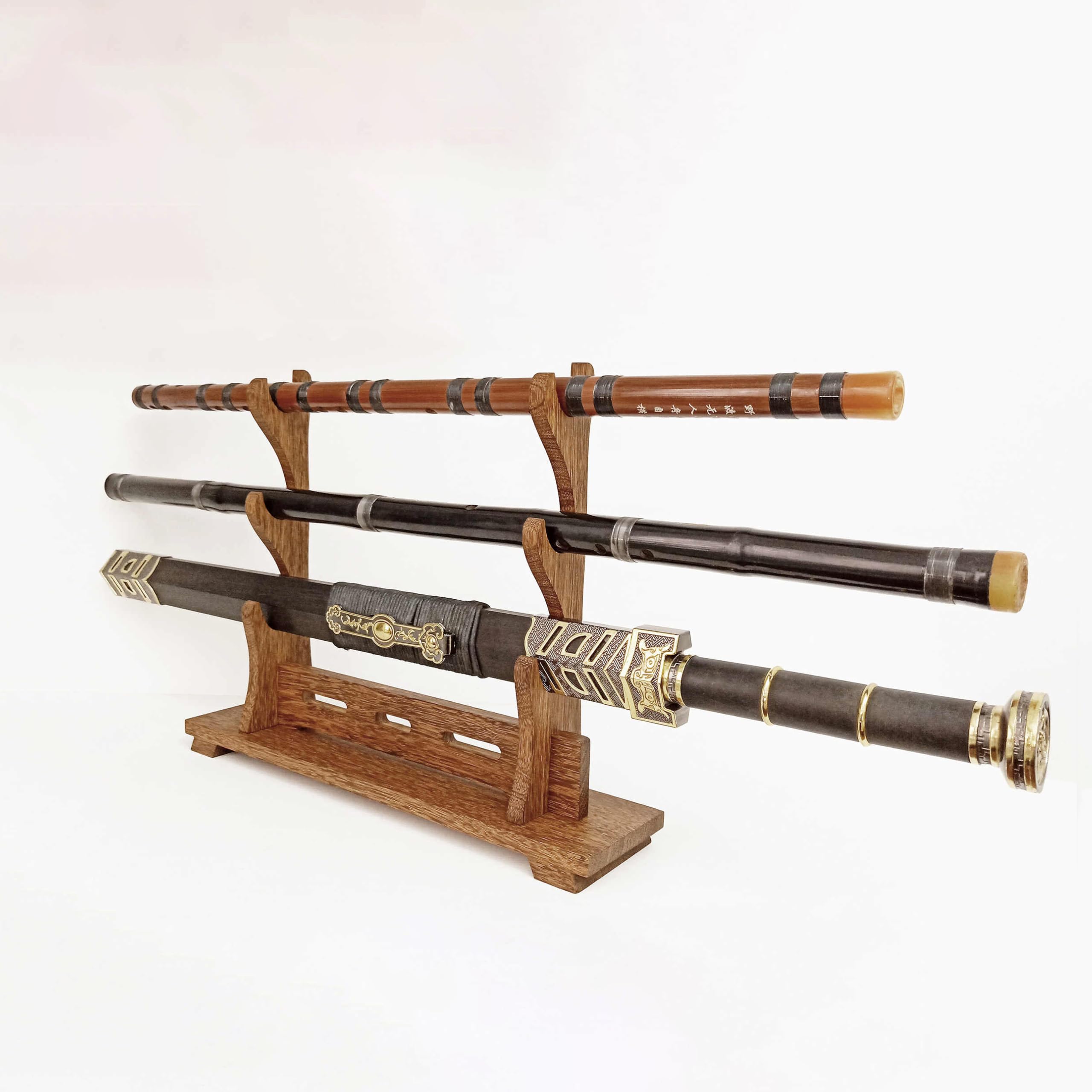 Stojak do prezentacji broni, ręcznie wykonany stojak na miecz z drewna, naturalny materiał drewniany wenge, miecz samurajski Katana Wakizashi, dostępne różne specyfikacje