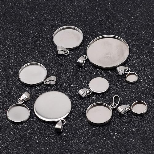 Miniatura 2 de EXCEART 20pcs Bandejas Colgantes de Acero Inoxidable Cabujón Redondo Ajustes Biseles Base Espacios en Blanco Kit de Charms para Collares Foto