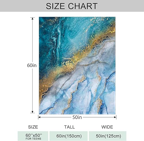 Miniatura 4 de Manta de mármol azul y dorado para sofá, manta súper suave y mullida, cálida y cómoda, manta decorativa de franela polar para todas las estaciones