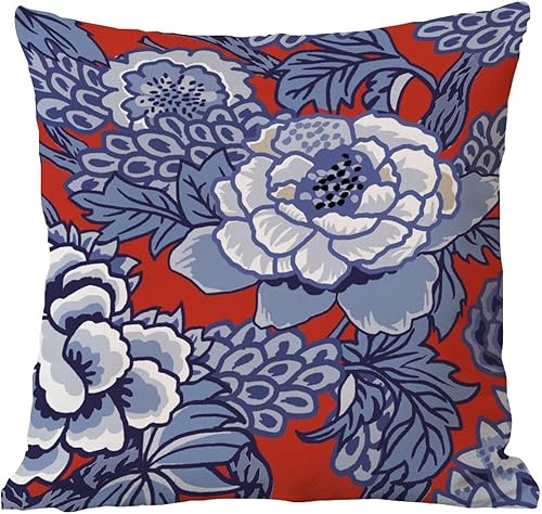 Vista 600 de ArogGeld Chinoiserie - Fundas de almohada escénicas asiáticas, estilo asiático, funda de almohada azul y verde Kelly, funda de cojín para decoración