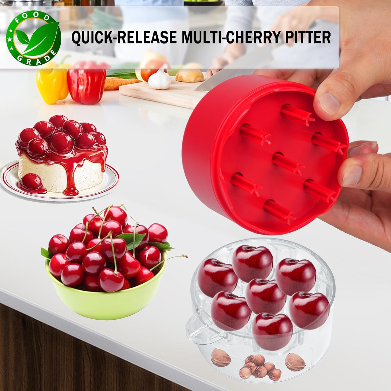 Cherry Pitter Tool 7-in-1, Portable Cherries Seed Remover, Fruit Pit Core Remover for Make Fresh Cherry Dishes, Cherry Pie and Jam and Cocktail Cherries image 4