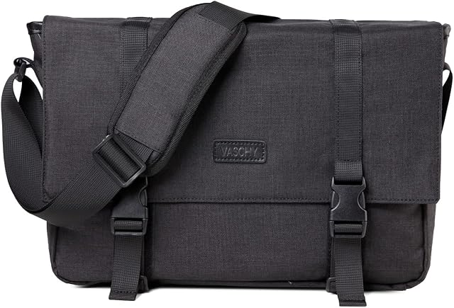 VASCHY Messenger Bag, Lightweight Man Bag 14 inch Laptop Shoulder Bag Water Resistant Briefcase Work Bag with Padded Shoulder Strap and Laptop Sleeve for Women for Business College Travel (Black)