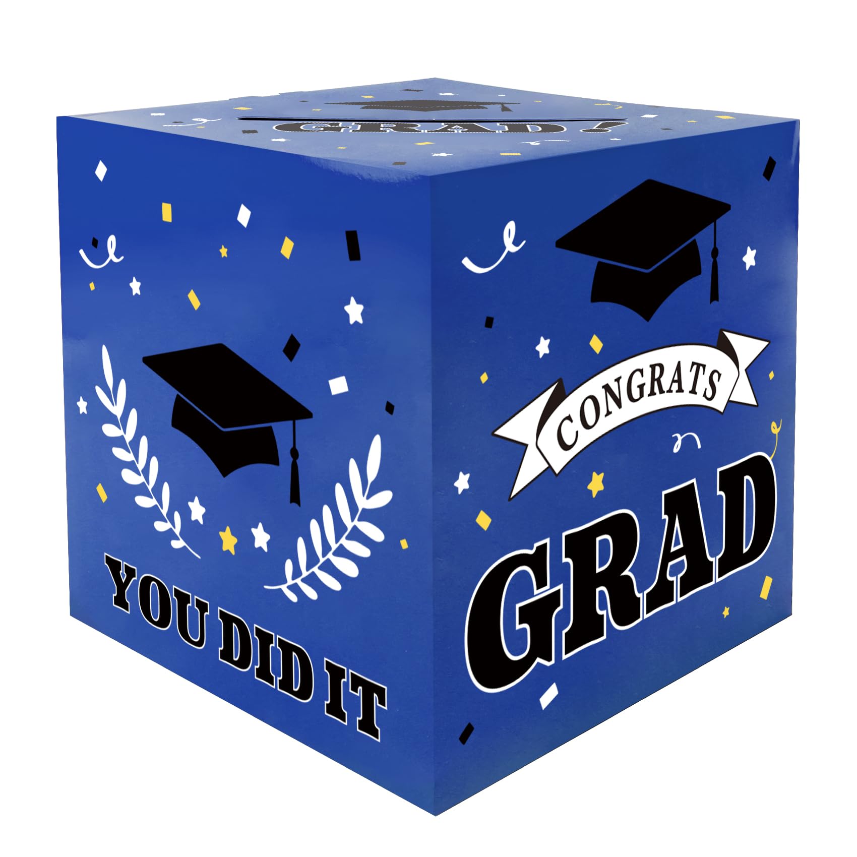 Graduation Card Box, Blue, 9x9x9 inches, Class of 2025, Graduation Gift, Party Decoration, 1 Count (Pack of 1), Gift Wrap