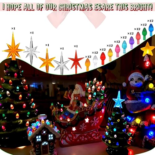 Miniatura 3 de Ceramic Christmas Tree Replacement LightsBulbs, Ceramic Tree Medium Multicolor Twist Light Ornaments(117 Bulbs+5 Topper Star)