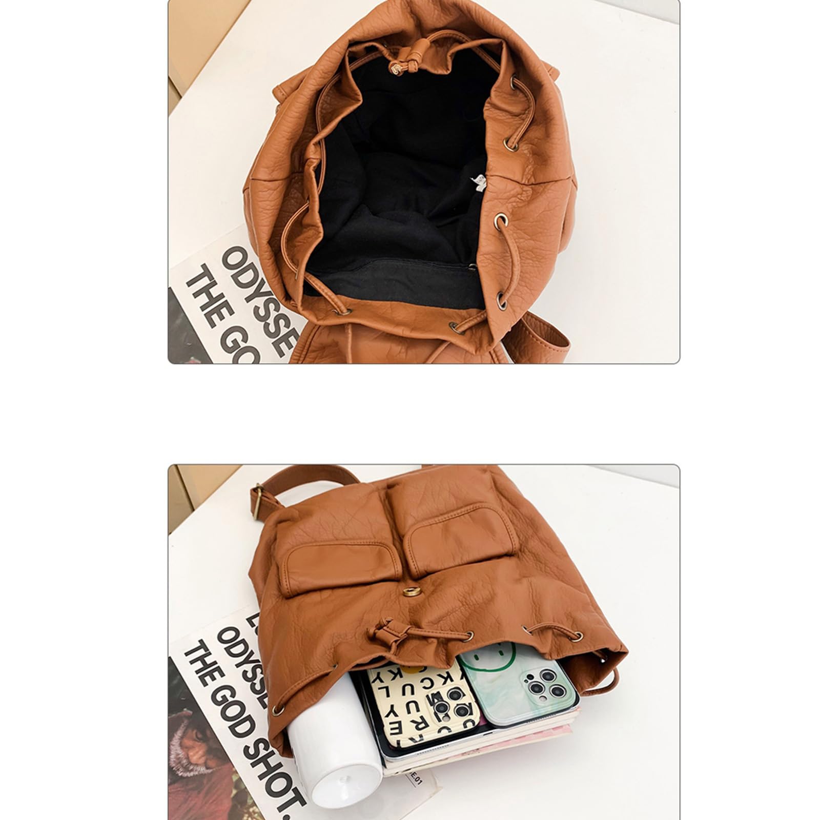 DEERWORD Mujer Bolsos Mochila Casual Bandolera Marca Mediano Antirrobo Italianos PU Cuero 82120 1 piezas Piszkosfehér V1
