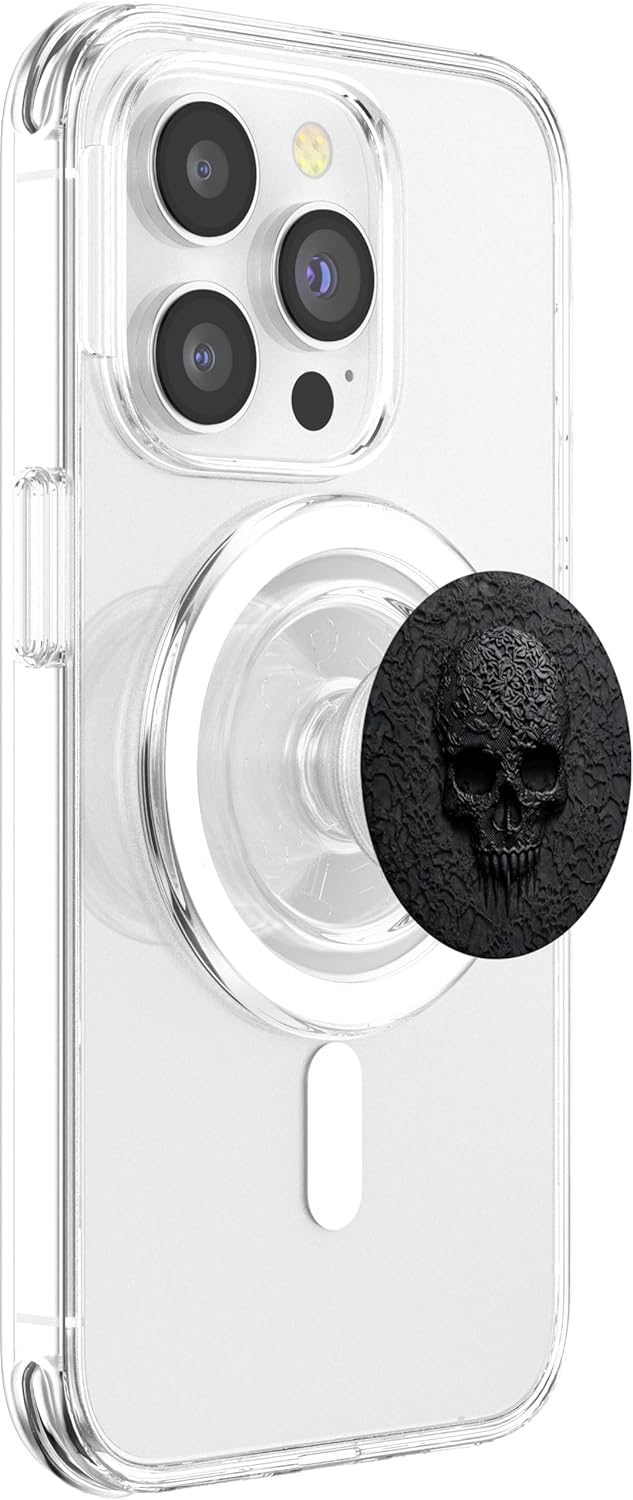 Black Lace Skull Pattern with Gothic Floral and Spooky PopSockets PopGrip for MagSafe