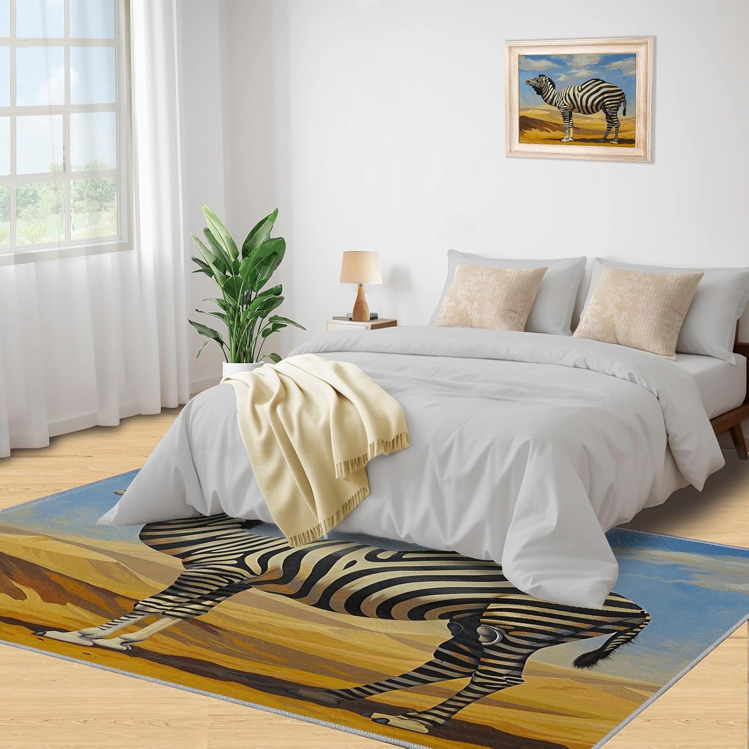 Desert Camel Rug & Home Decor, Black and White Zebra Area Rug 2x3 Entryway Rug, Striped Animal Washable Rug for Boys Girls Bedroom