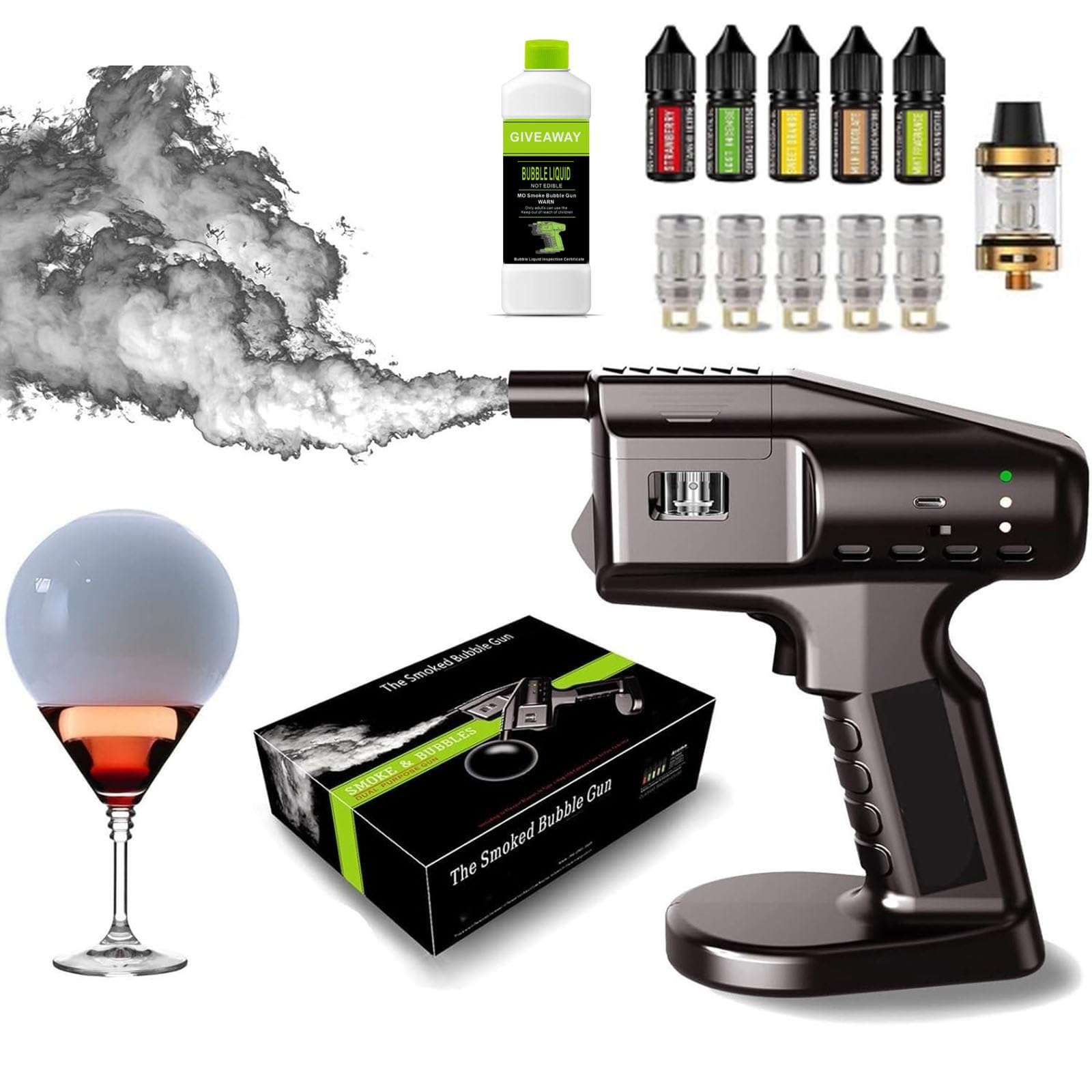 Pistola for bolle affumicate for cocktail, affumicatore for alimenti da cucina, strumento generatore di fumo, pistola for bolle affumicate portatile, for bevande spruzzatore d'acqua a bolle molecolari