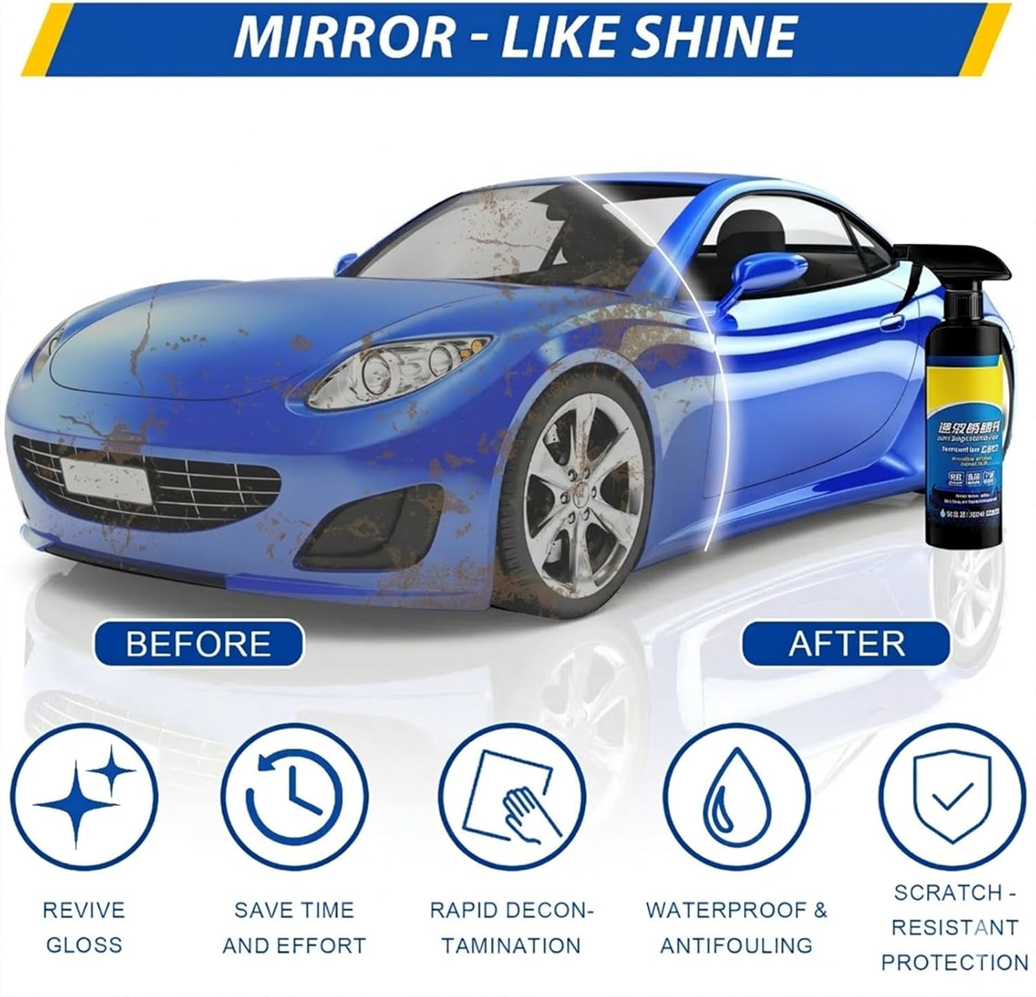 car coating spray, 17.6 oz quick effect coating agent, oil film emulsion glass cleaner, polish spray waterless wash wax, spray wax polish for car scratches(1pc+sponge+cloth) 17.6 fl oz 17.6