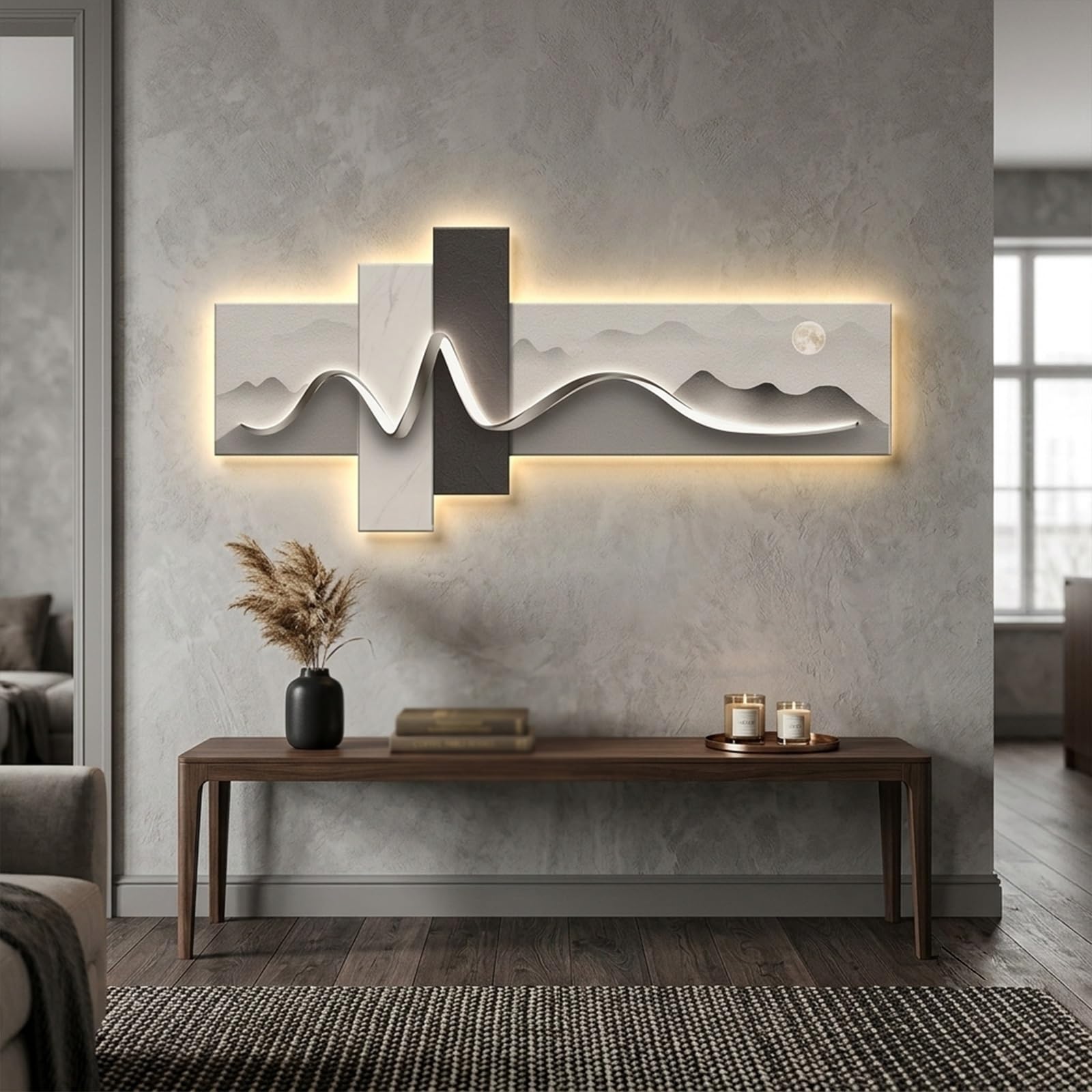Tableau relief 3D LED art mural grand format en porcelaine style E