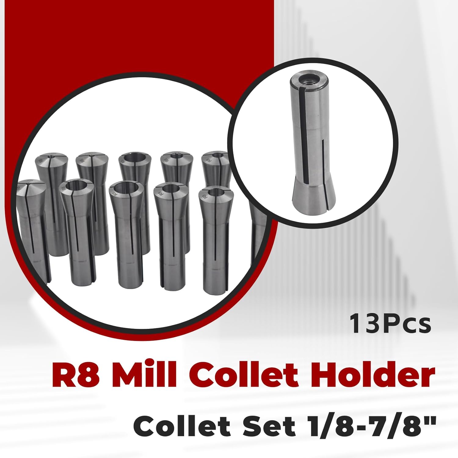 findmall 13Pcs Collet Set 1/8-7/8" R8 Mill Collet Holder Fit for CNC Engraving Machine