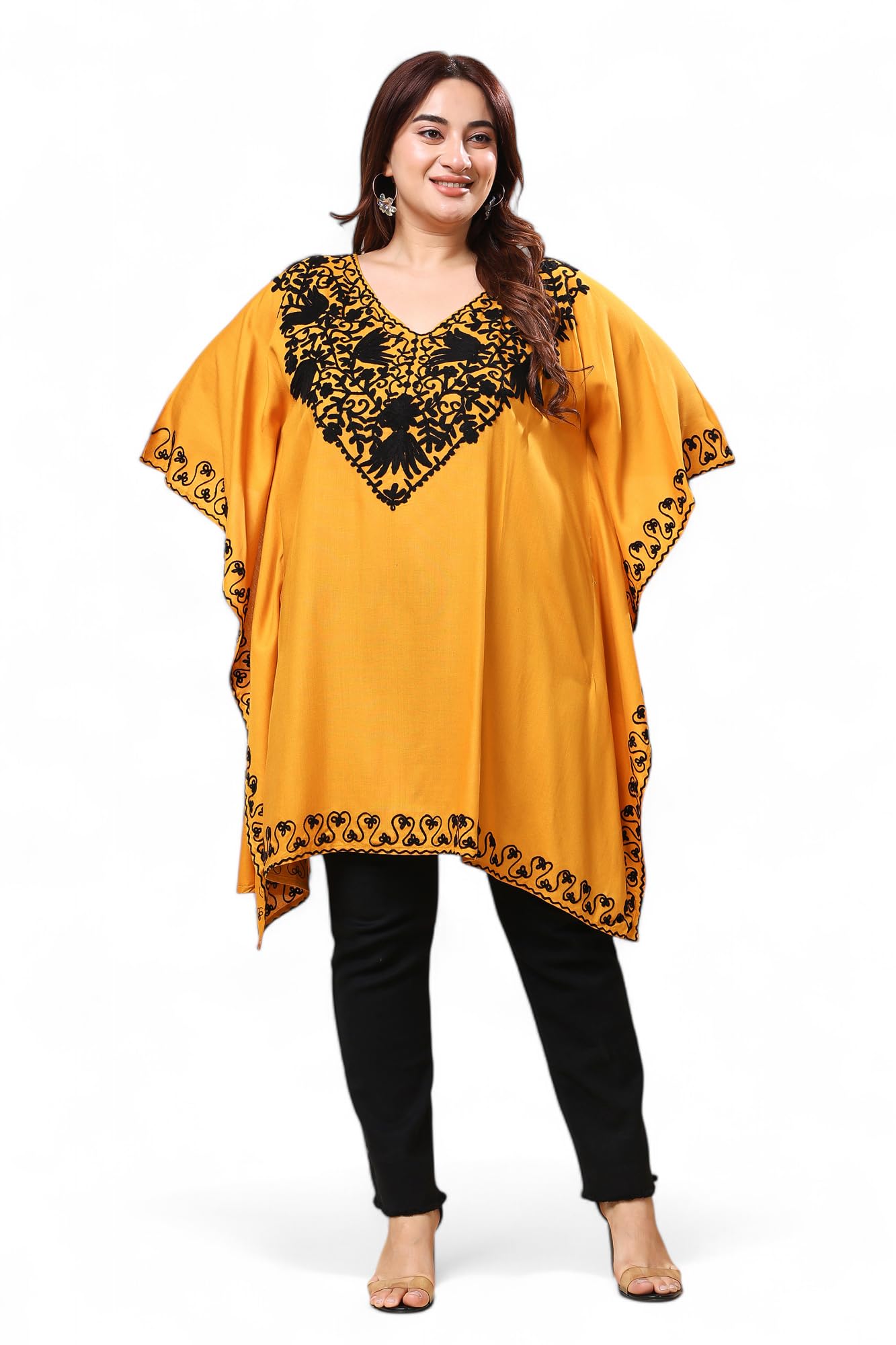 Womens Rayon Embroidered Mustard Kaftan Top-picture-24