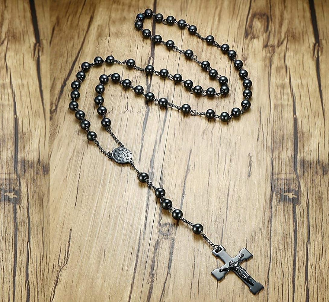 6mm Black Stainless Steel Christian Catholic Religious