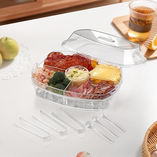 Miniatura 4 de Bandeja para servir en hielo, bandeja refrigerada, bandejas para servir que mantienen la comida fría, cuenco de cocina refrigerado con compartimento