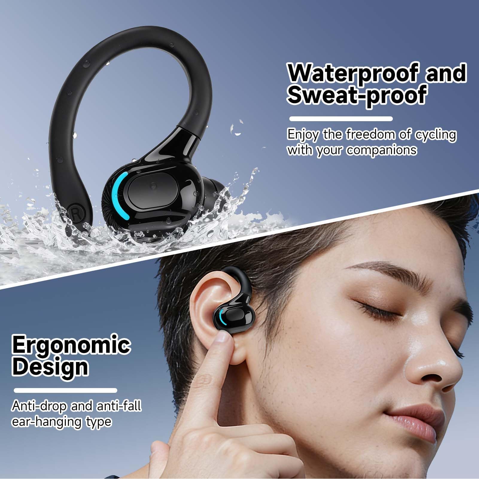 Auricolare Bluetooth Mono V5.2 Cuffie Vivavoce con Microfono Design 360° sopra l'Orecchio Pinganello Bluetooth Mobile Compatibile con Phone, Android e PC