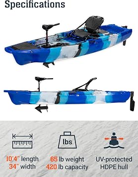 Upgraded Brooklyn 10.5 Pro Pedal Fishing Kayak by BKC Lightweight 10.5 ft Sit-On-Top with Propeller Drive, Rudder Steering